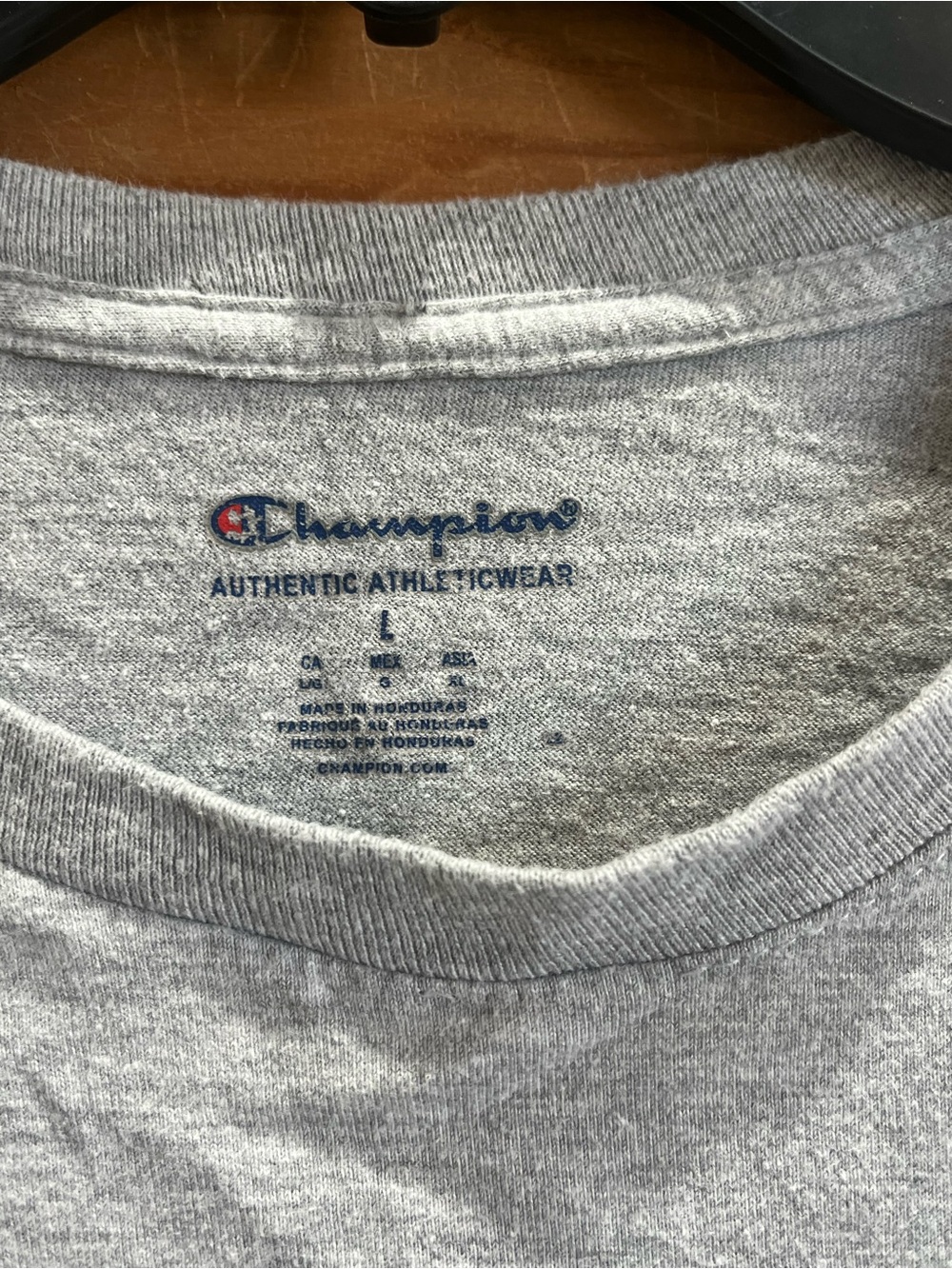 Champion Short Sleeve Gray T-Shirt with Blue & Red Logo - Picture 3 of 4